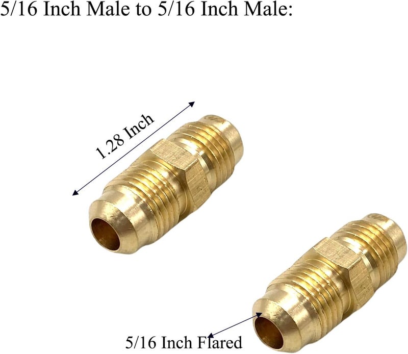 Bumugufu 6 Pcs 5/16" Flared Tube Fittings, 5/16" Male to Male Pipe Flare Fittings for Nature Gas Line, RV Propane and Air Conditioning Line Connection - Image 2